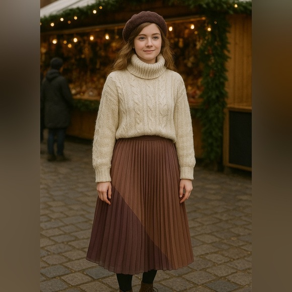 WD.NY Dresses & Skirts - WD.NY Pleated Midi Skirt Mauve Plum Mocha Tones dark acedamia